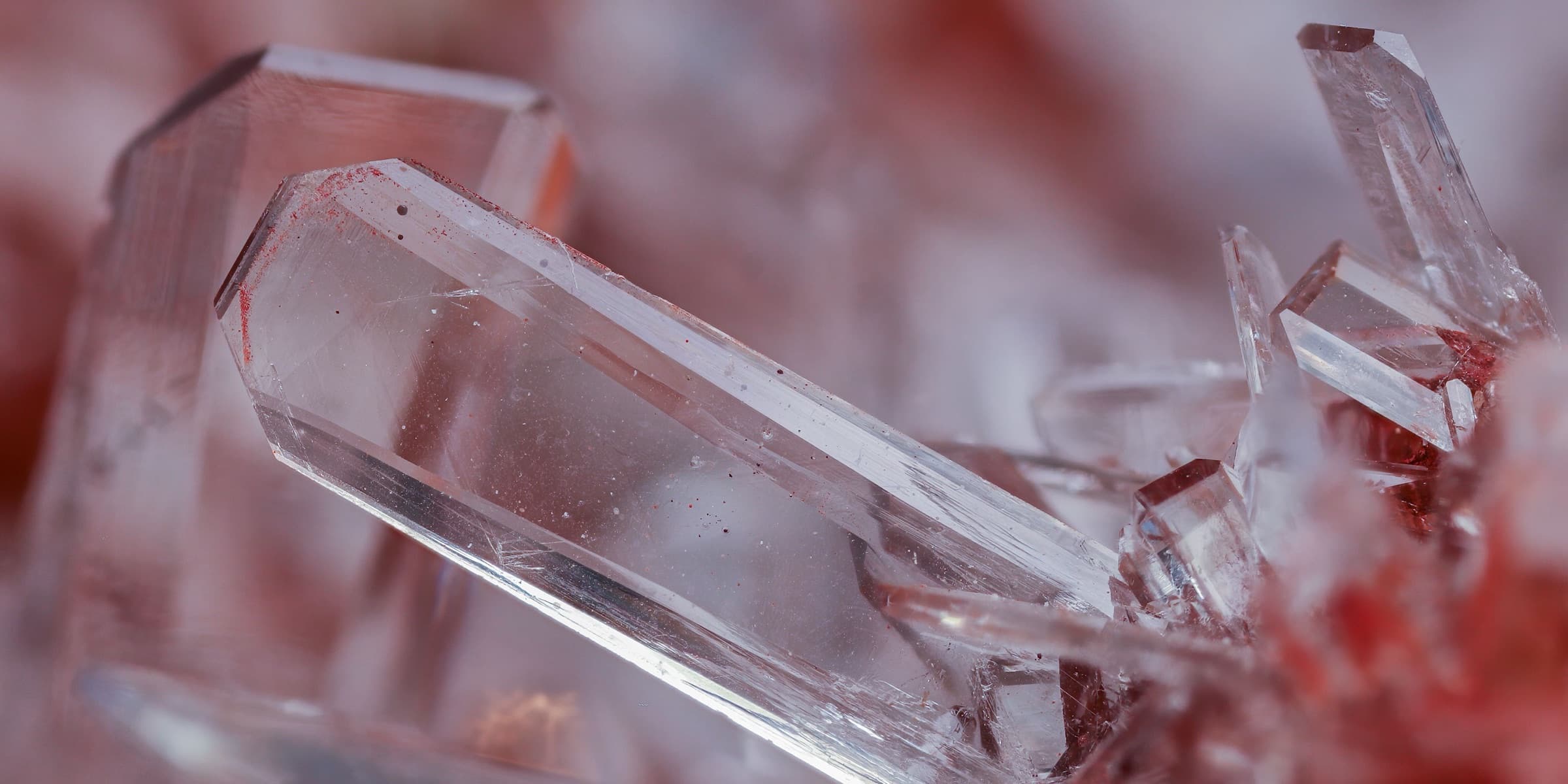 Clear quartz crystals, close-up